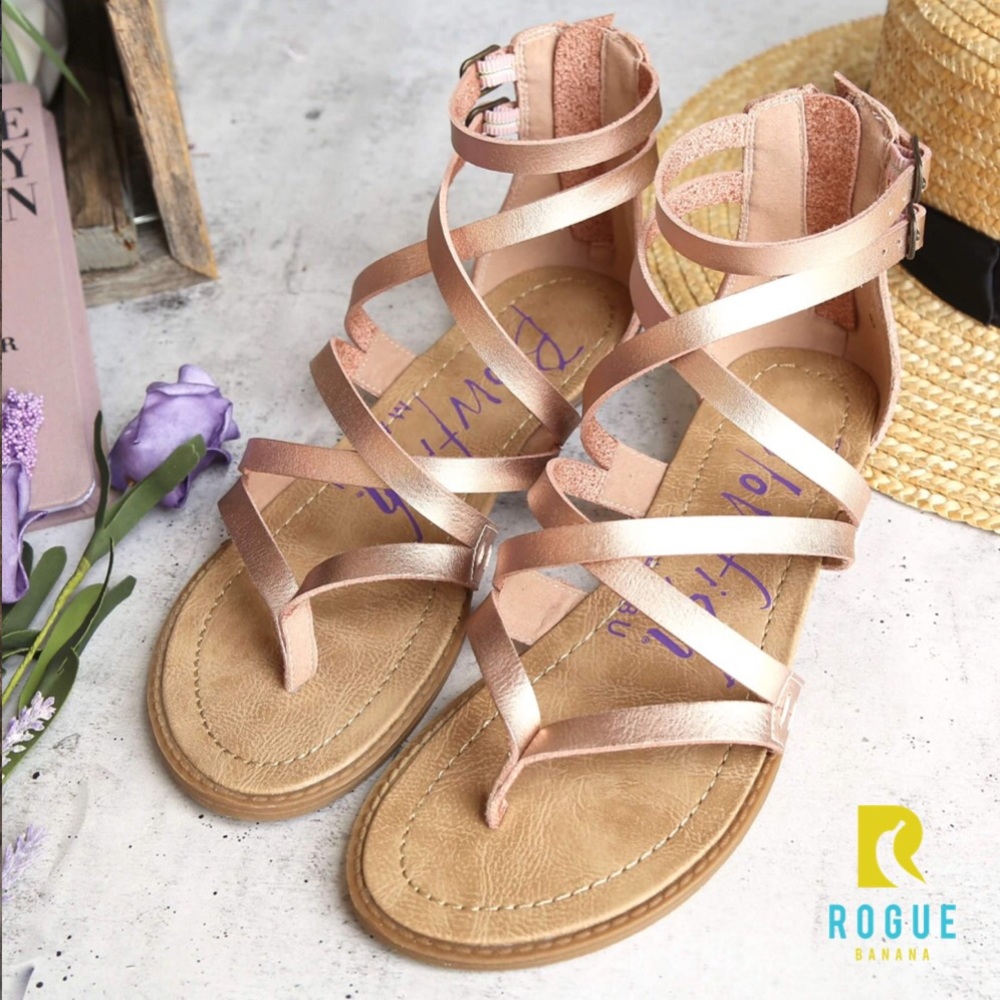 🆕Rose Gold Gladiator Wedge Bungalow Sandals